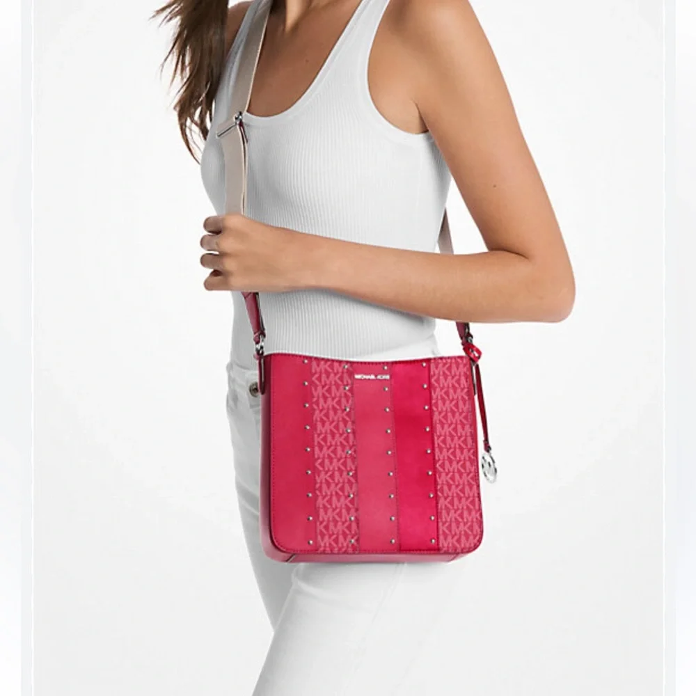 NWT! Michael Kors Jet Set Small Studded Patchwork and Signature Logo Crossbody - Picture 7 of 7